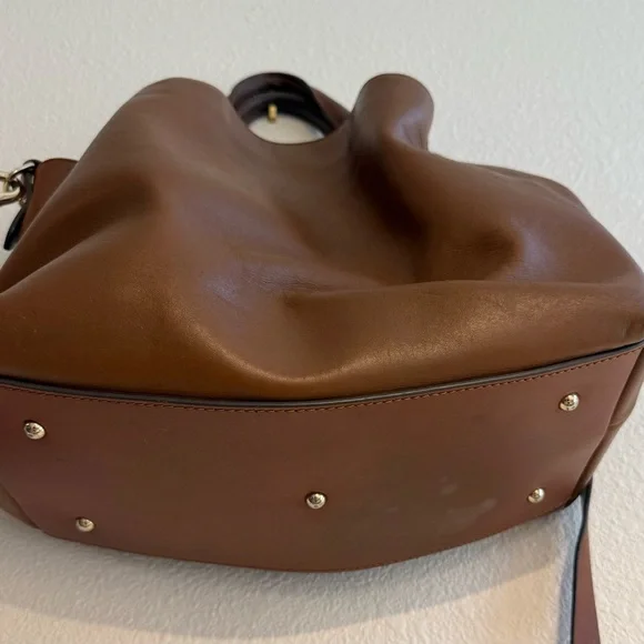 Dooney & Bourke Pebble Grain Satchel Bag in Smooth Brown Leather, Gold Accents - Picture 4 of 13